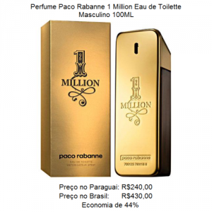 Comparativo de preço de um perfume 1 Million Pacco Rabanne entre Brasil e Paraguai.