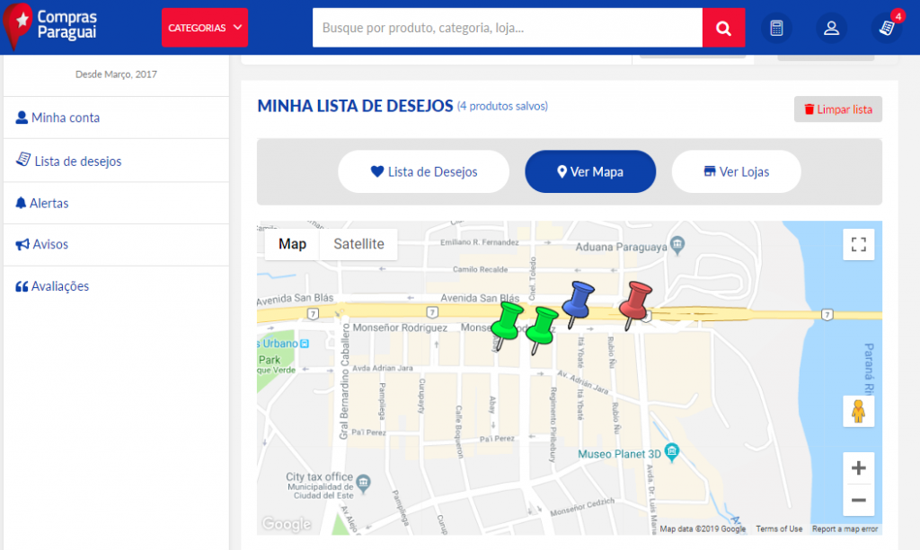 Lista de desejos MAPA LOJAS